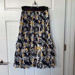 Eva Franco Daisy Print Ruffled Midi Skirt - Size SM